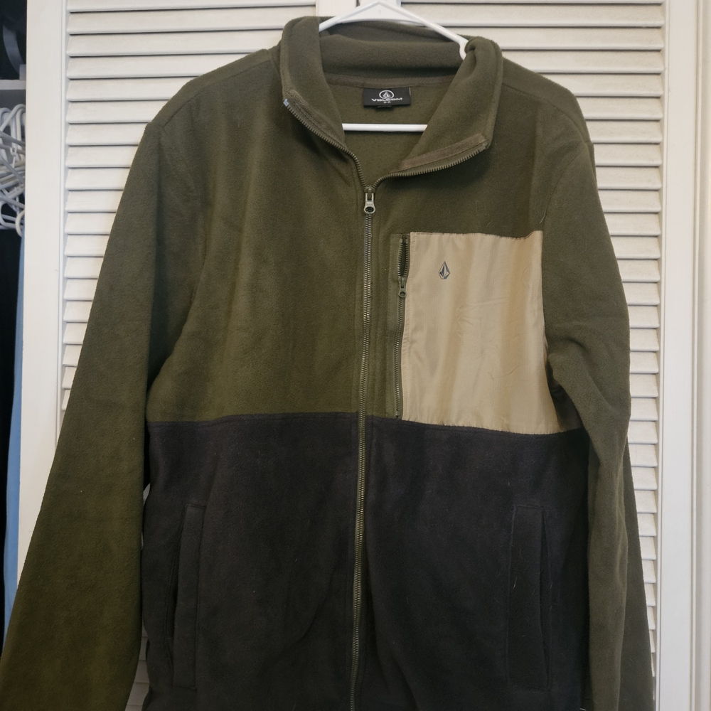 Volcom Men's Olive and Brown Zip Up Sweater